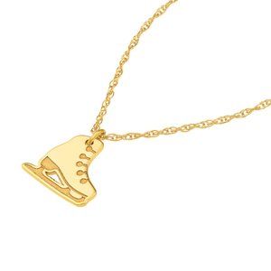 14K Solid Gold Mini Ice Skate Winter Sports Figure Skating Pendant Necklace
